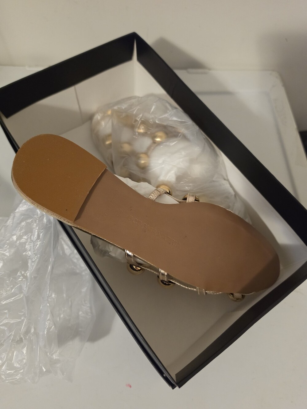 BCBGMAXAZRIA Tina Mule in Platino Size 7.5 Gold Studded Flat Sandals New In Box - Picture 7 of 9